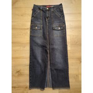 Vintage Y2K YMI Long Denim Split Front Cargo Skirt Festival Mall